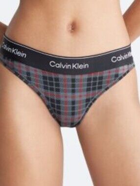 Calvin Klein Med Iconic Cotton Bikini Hipster Panties Black, Grey, & Red Plaid